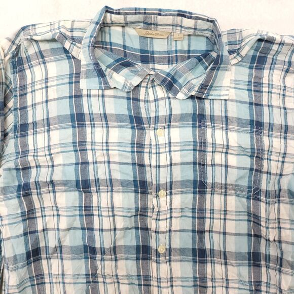 Paradise Collection Madras Flannel Long Sleeve Button Up Shirt Mens Size L Blue - Picture 1 of 10